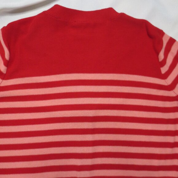 CABI womens SWEATER pink CARDIGAN red STRIPED picnic POCKET size XL - Picture 10 of 11